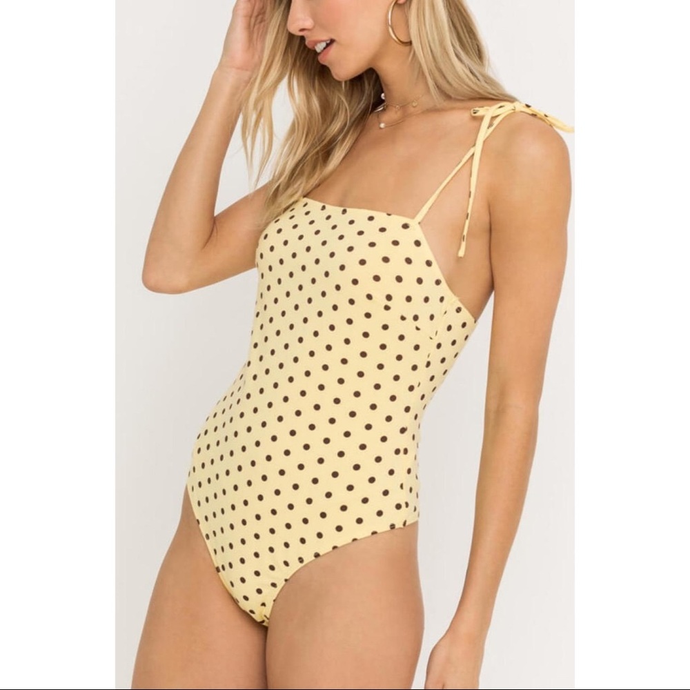 Lush Yellow Polka Dot Tie Strap Bodysuit